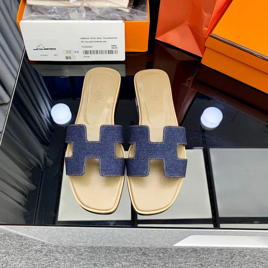 Hermès Oran Sandals In Denim Blue