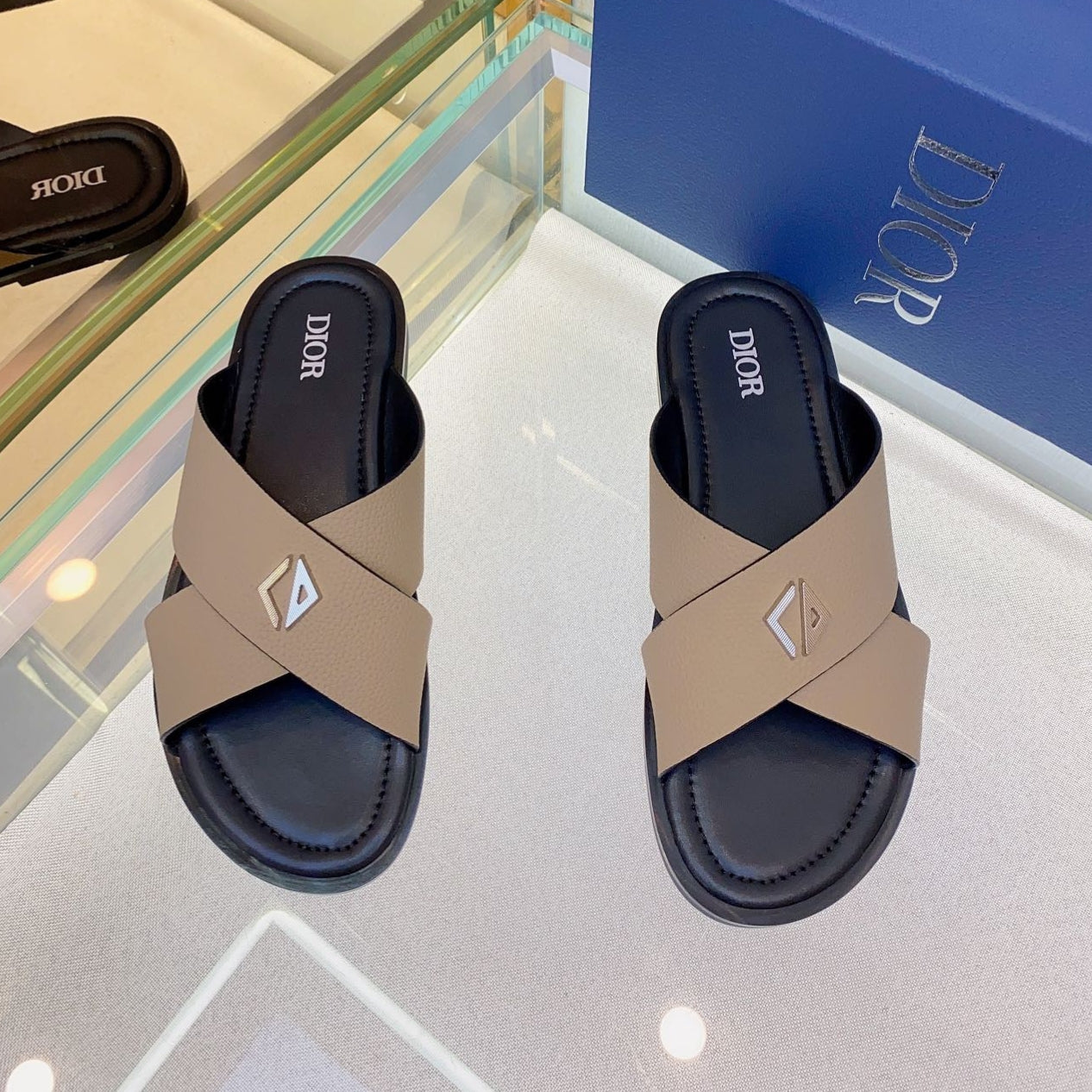 Dior Alias Slides Apricot Grained Calfskin