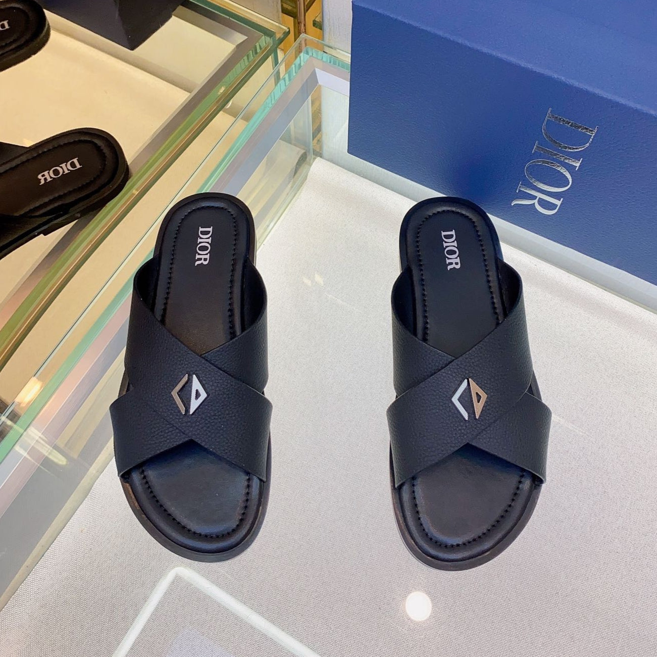 Dior Alias Slides Black Grained Calfskin