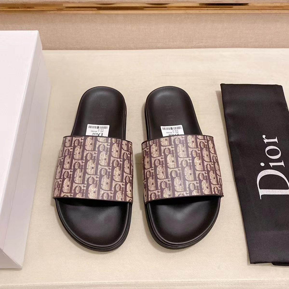 Dior Slides In Brown Oblique Jacquard