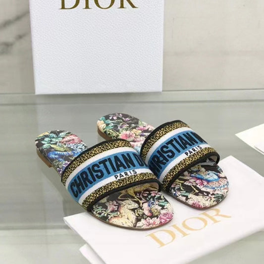 Dior Dark Blue Cloth Mules In Multicolour