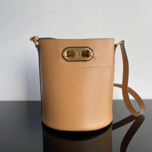 Celine Bucket Maillon Triomphe Bag In Brown calfskin Leather