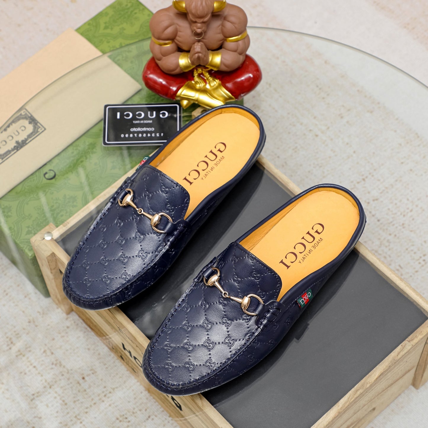 Gucci Men's Navy Blue Casual Leather Shoes Business Loafers