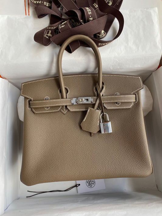 Hermes Birkin 25 Bag In Etoupe Togo Leather