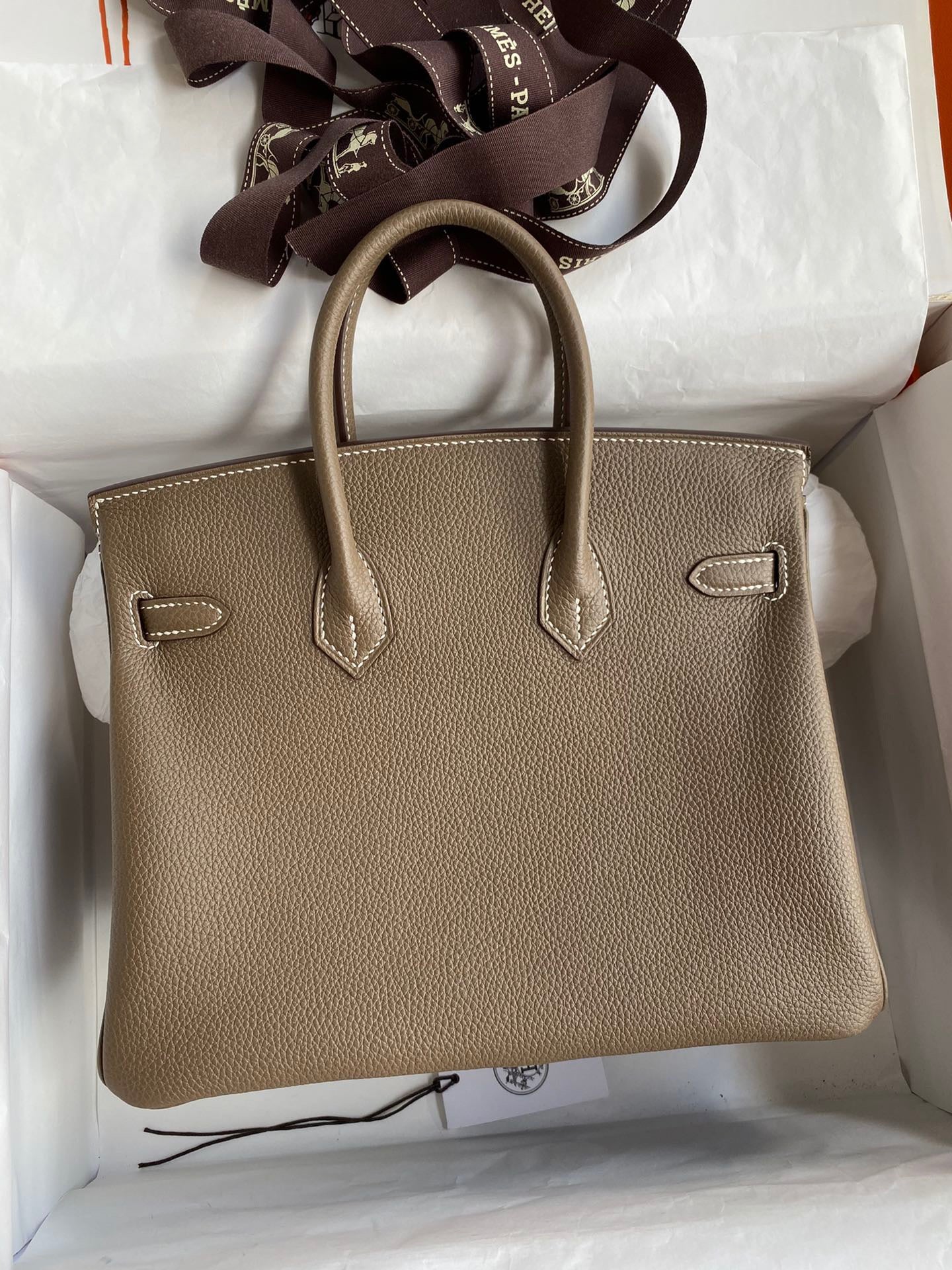 Hermes Birkin 25 Bag In Etoupe Togo Leather