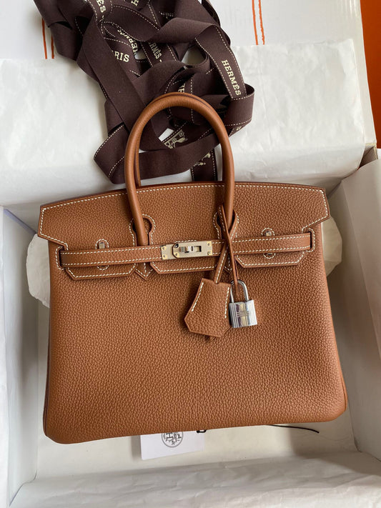 Hermes Birkin 25 Bag In Golden Brown Togo Leather