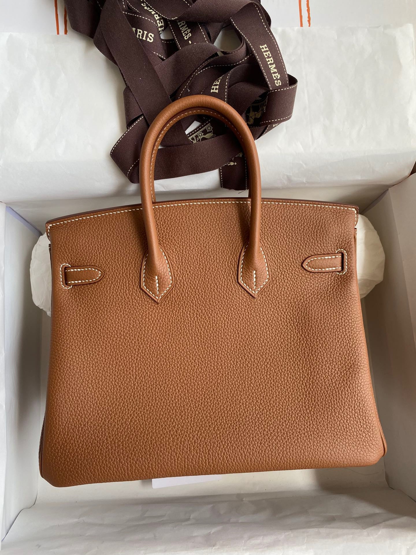 Hermes Birkin 25 Bag In Golden Brown Togo Leather