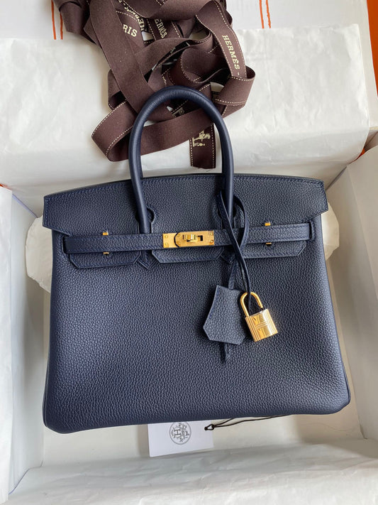 Hermes Birkin 25 Bag In Bieu Nult Togo Leather