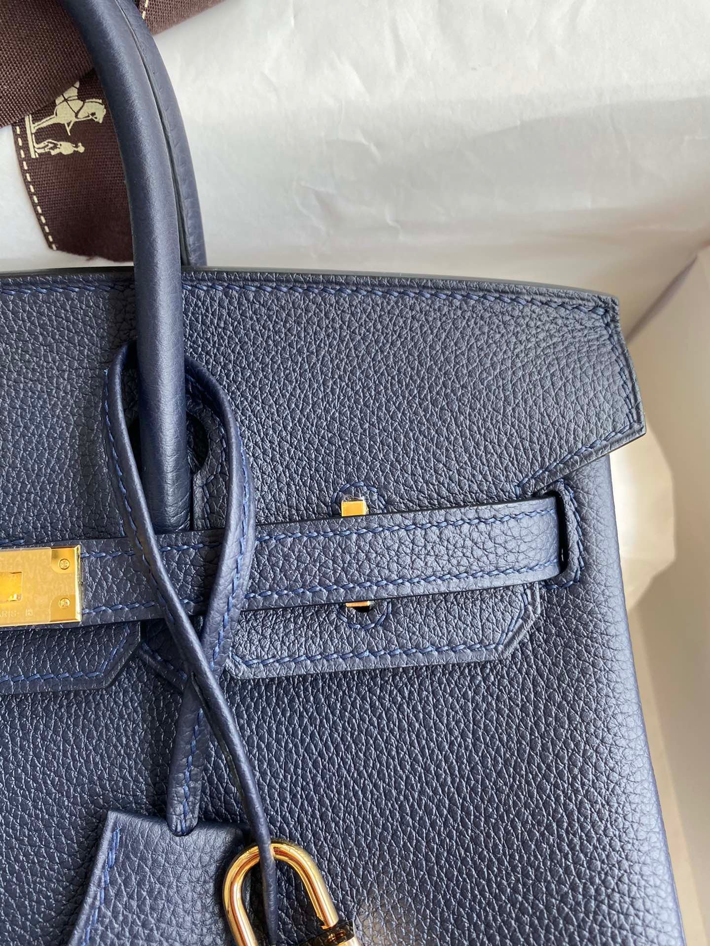 Hermes Birkin 25 Bag In Bieu Nult Togo Leather