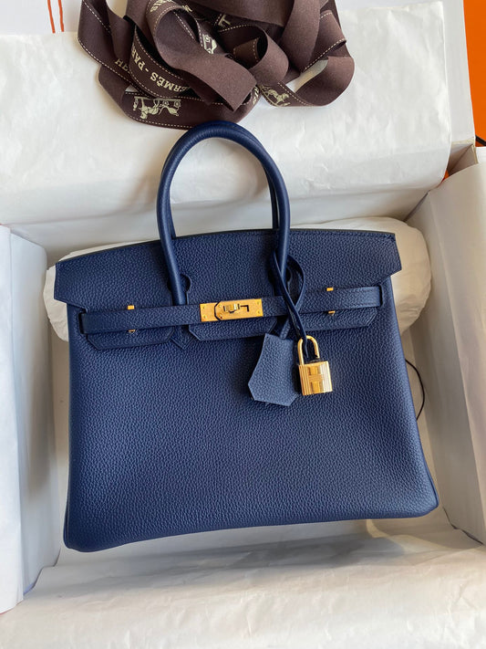 Hermes Birkin 25 Bag In Sapphire blue Togo Leather