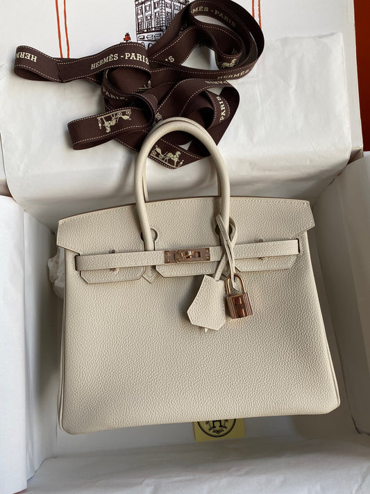 Hermes Birkin 25 Bag In Craie Togo Leather