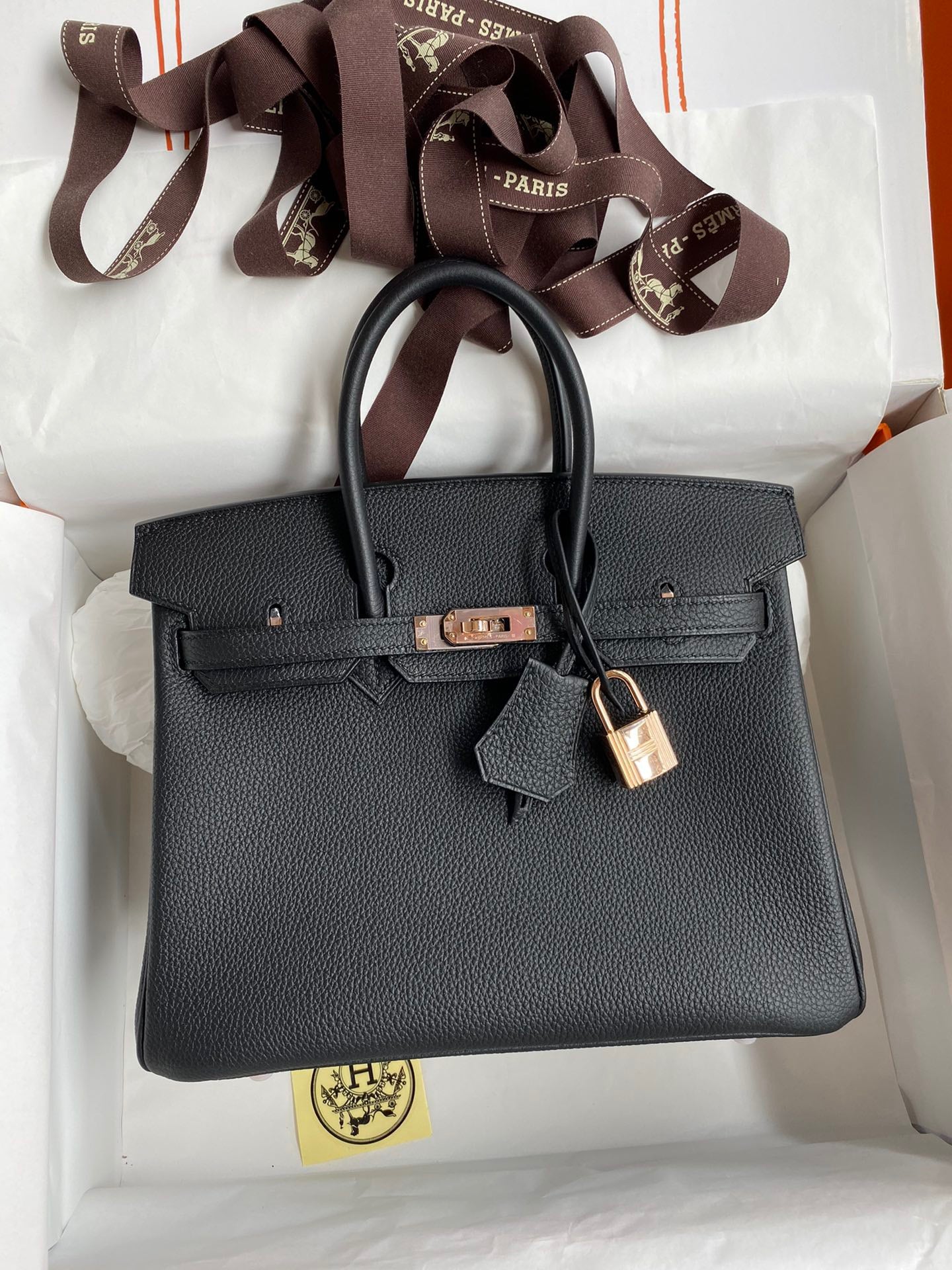 Hermes Birkin 25 Bag In Black Togo Leather