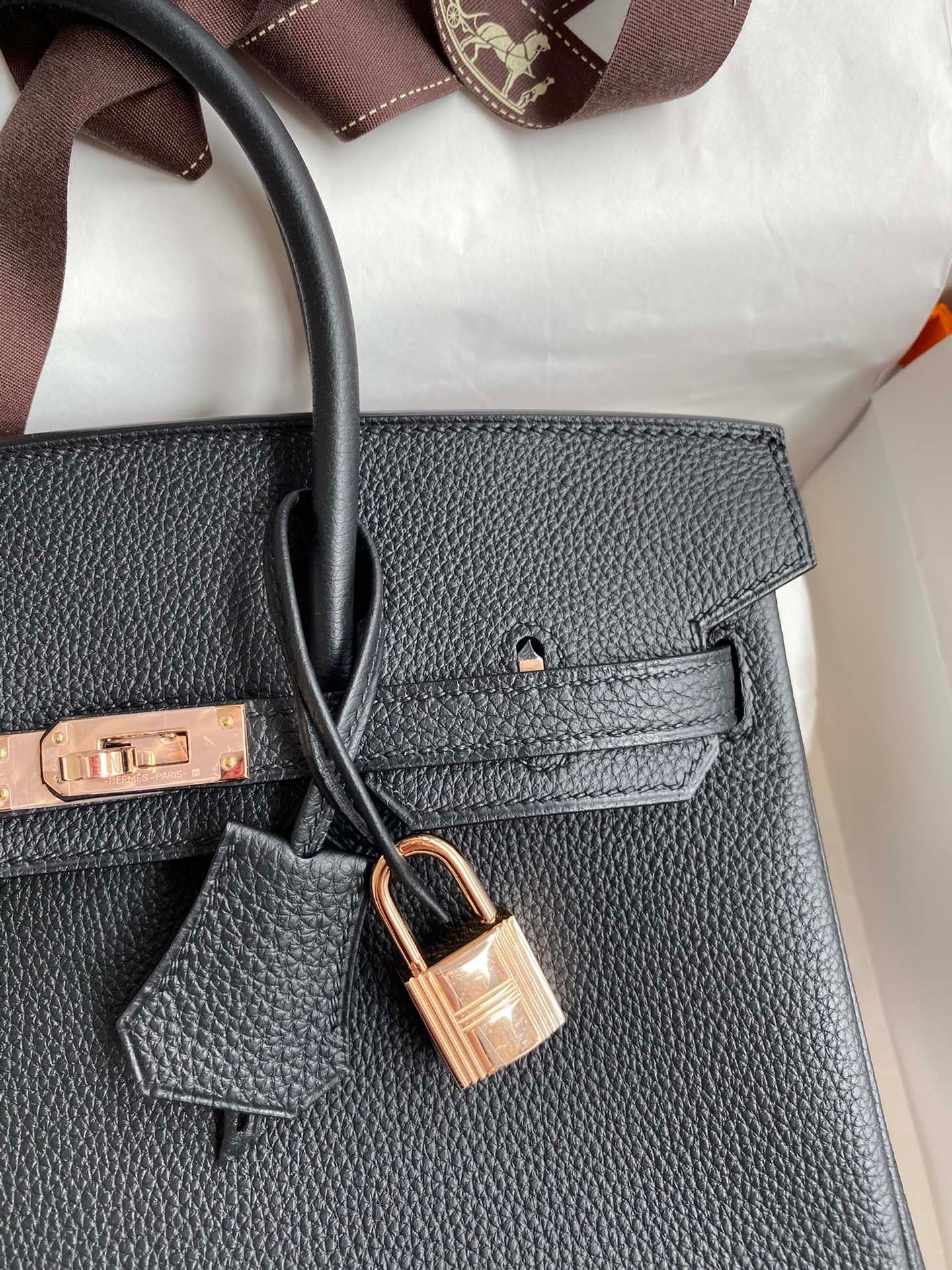 Hermes Birkin 25 Bag In Black Togo Leather