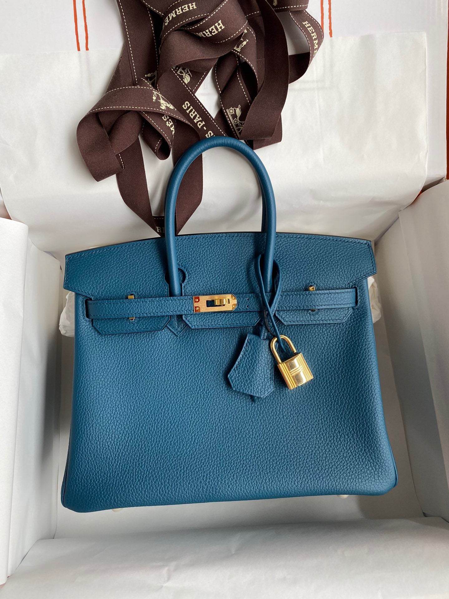 Hermes Birkin 25 Bag In Blue Togo Leather