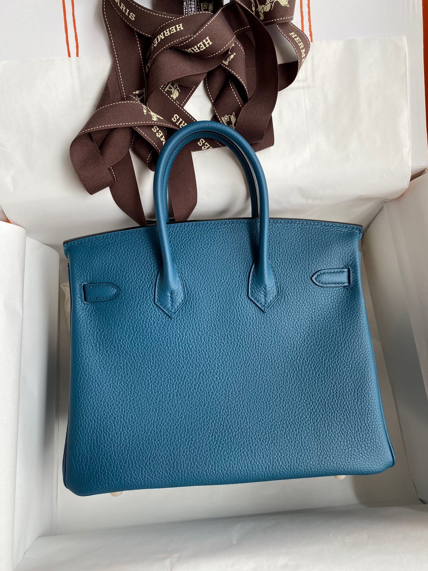 Hermes Birkin 25 Bag In Blue Togo Leather