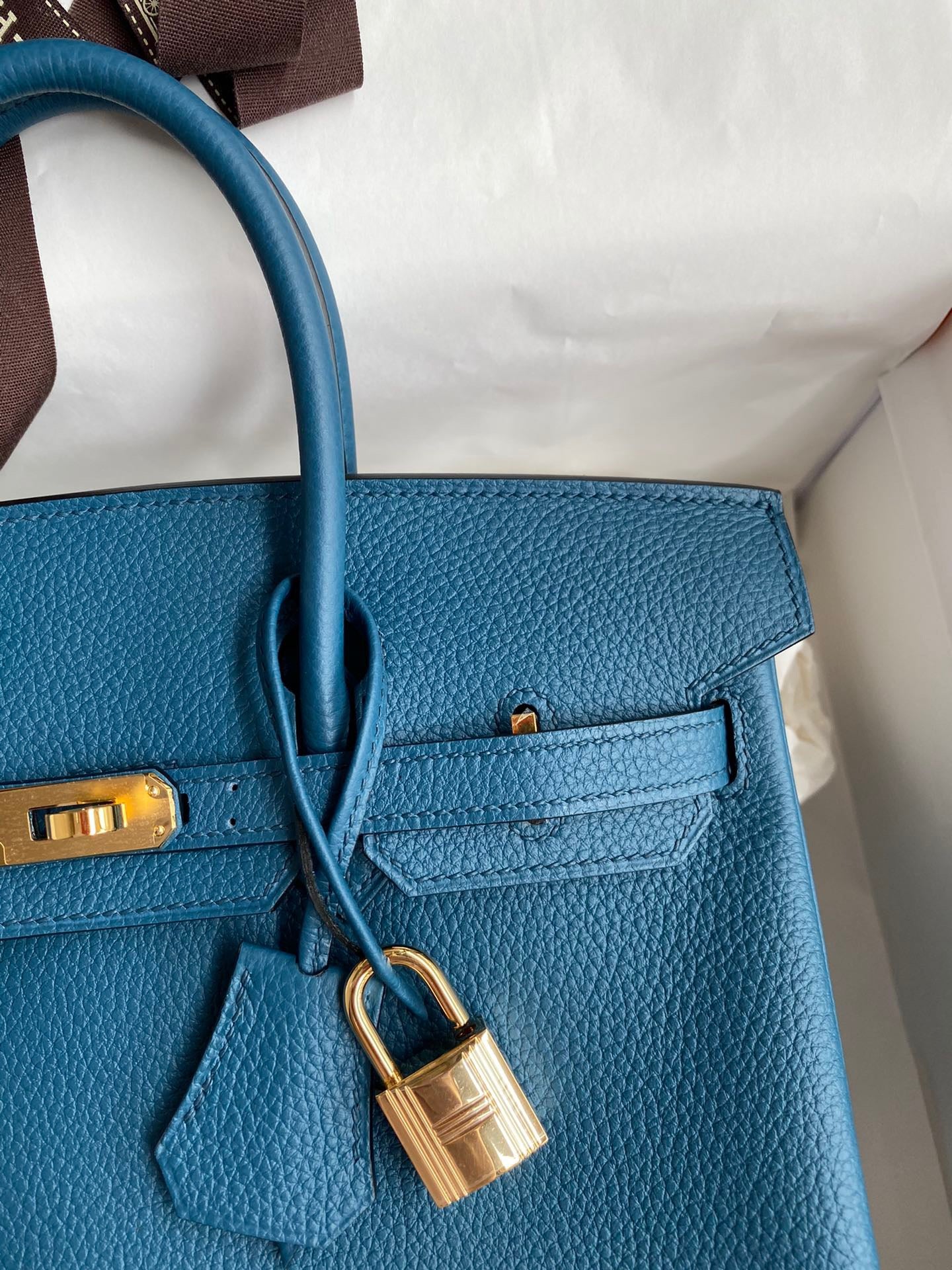 Hermes Birkin 25 Bag In Blue Togo Leather