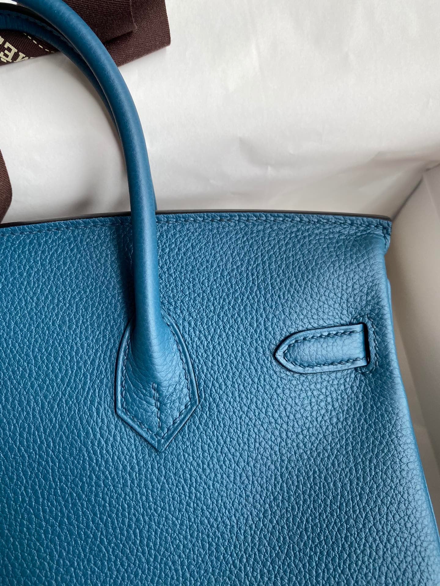 Hermes Birkin 25 Bag In Blue Togo Leather