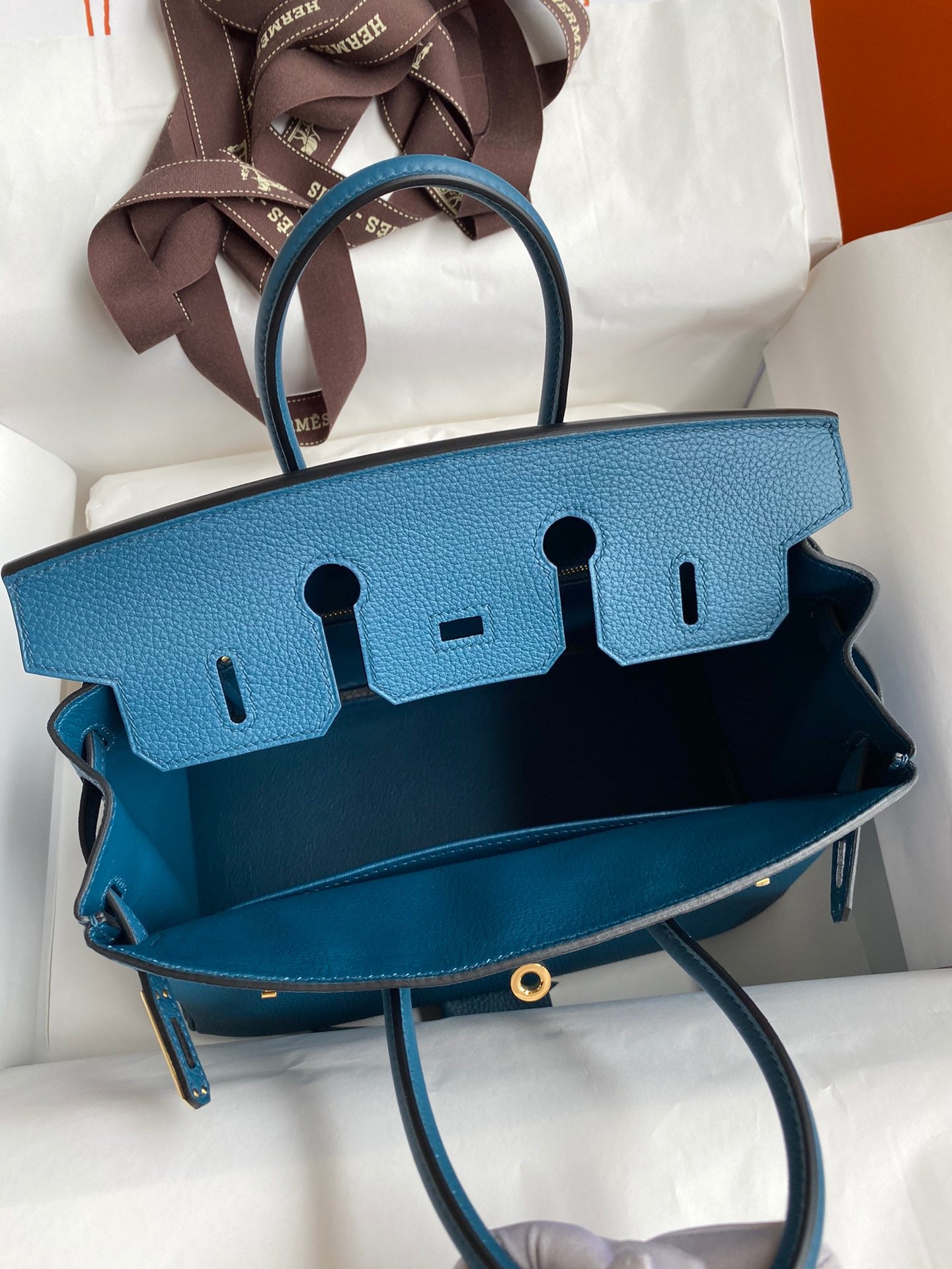 Hermes Birkin 25 Bag In Blue Togo Leather