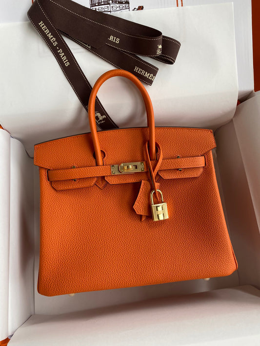 Hermes Birkin 25 Bag In Classic Orange Togo Leather