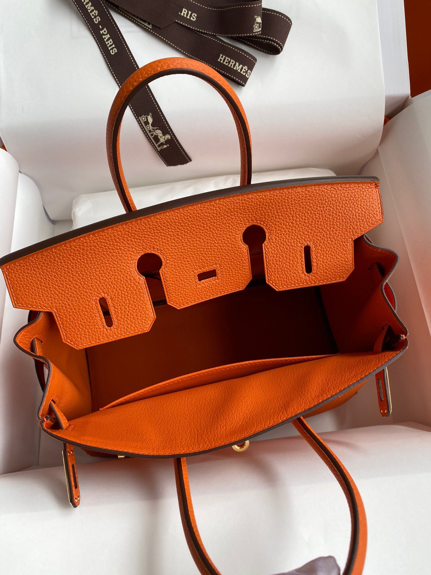 Hermes Birkin 25 Bag In Classic Orange Togo Leather