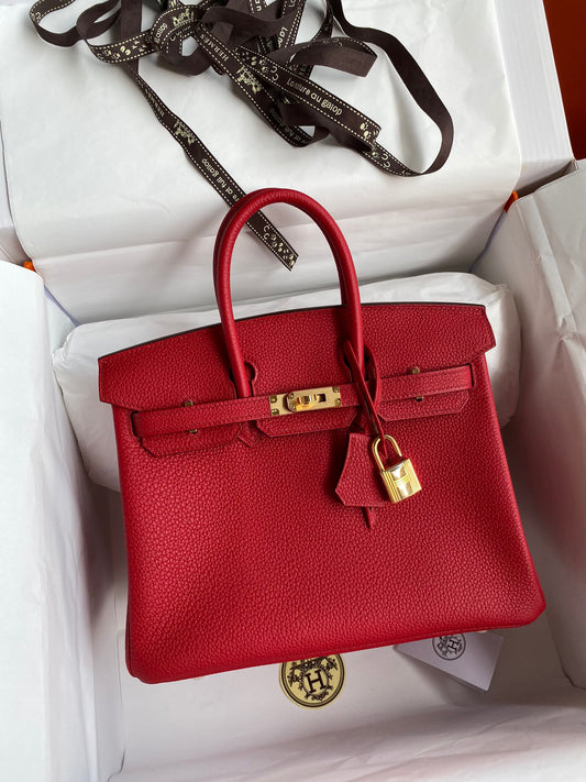 Hermes Birkin 25 Bag In Rouge Casaque Togo Leather