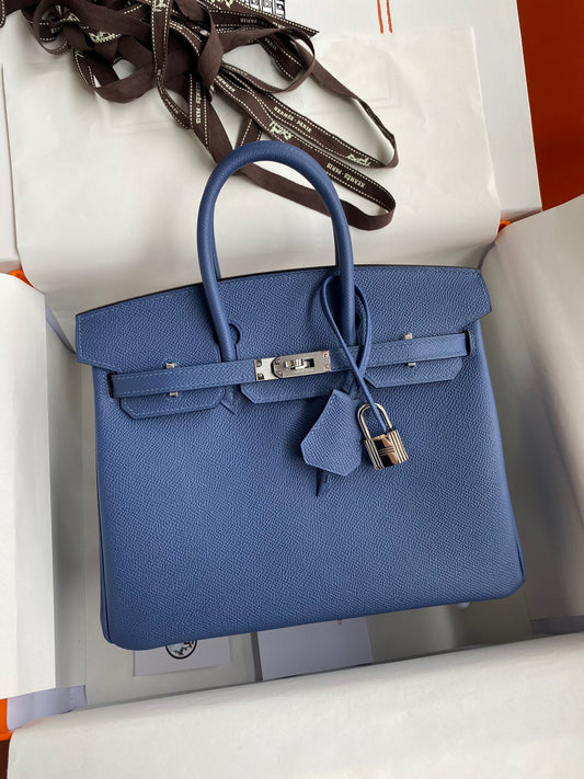 Hermes Birkin 25 Bag In Blue Agate Epsom Leather