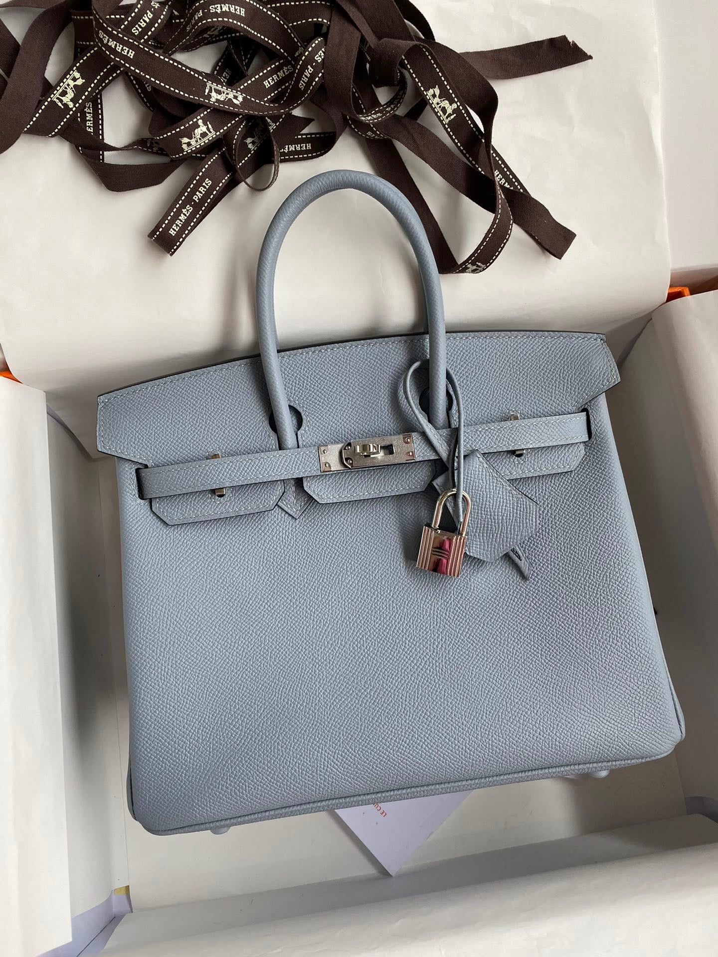 Hermes Birkin 25 Bag In Linen Blue Epsom Leather