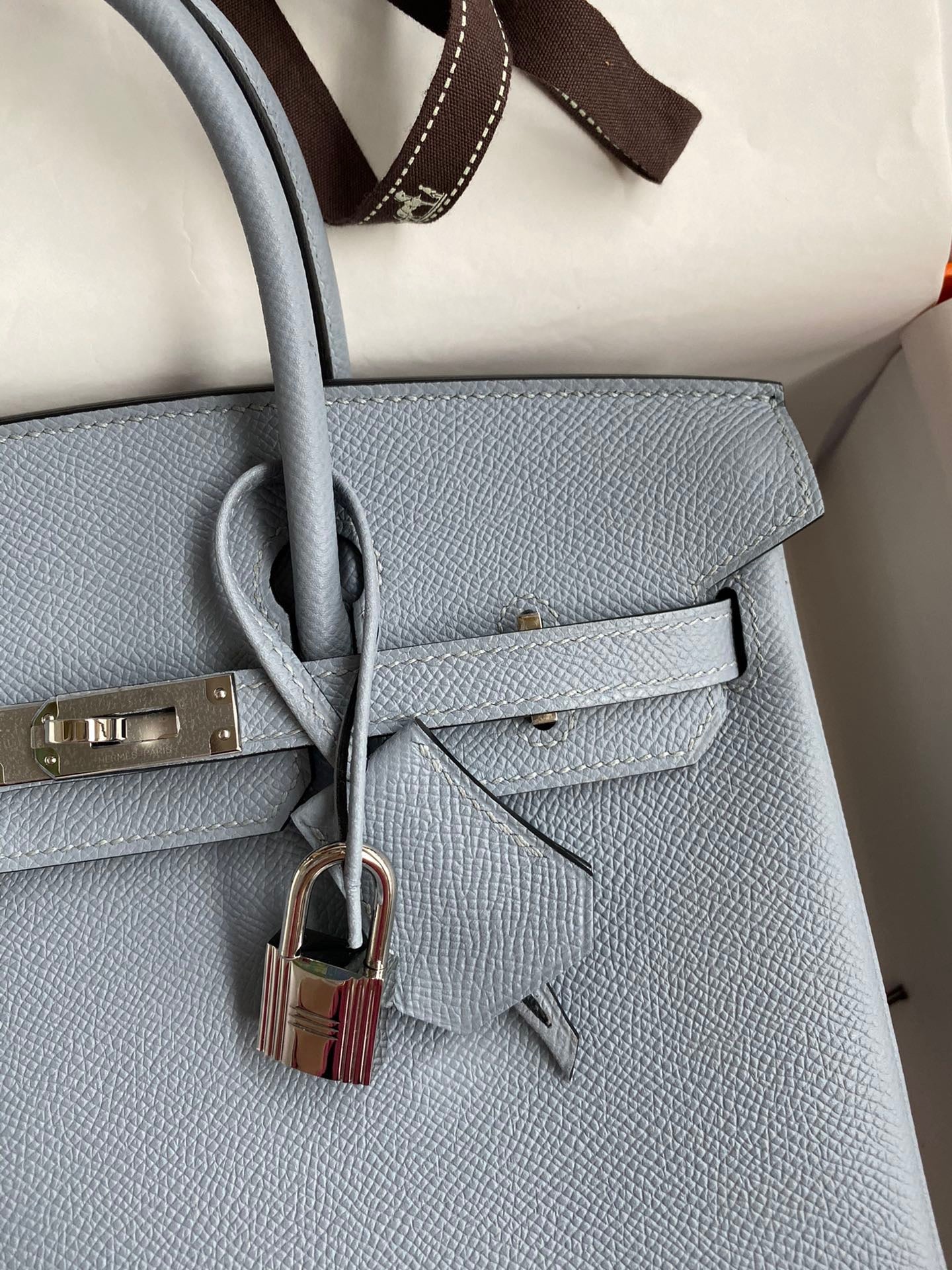 Hermes Birkin 25 Bag In Linen Blue Epsom Leather