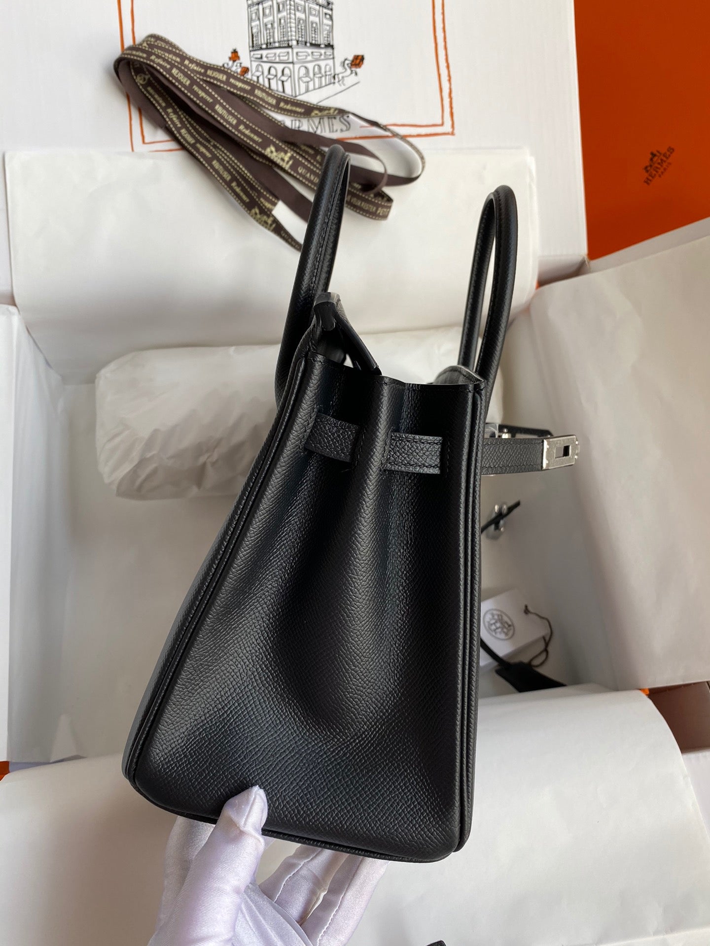 Hermes Birkin 25 Bag In Black Epsom Leather