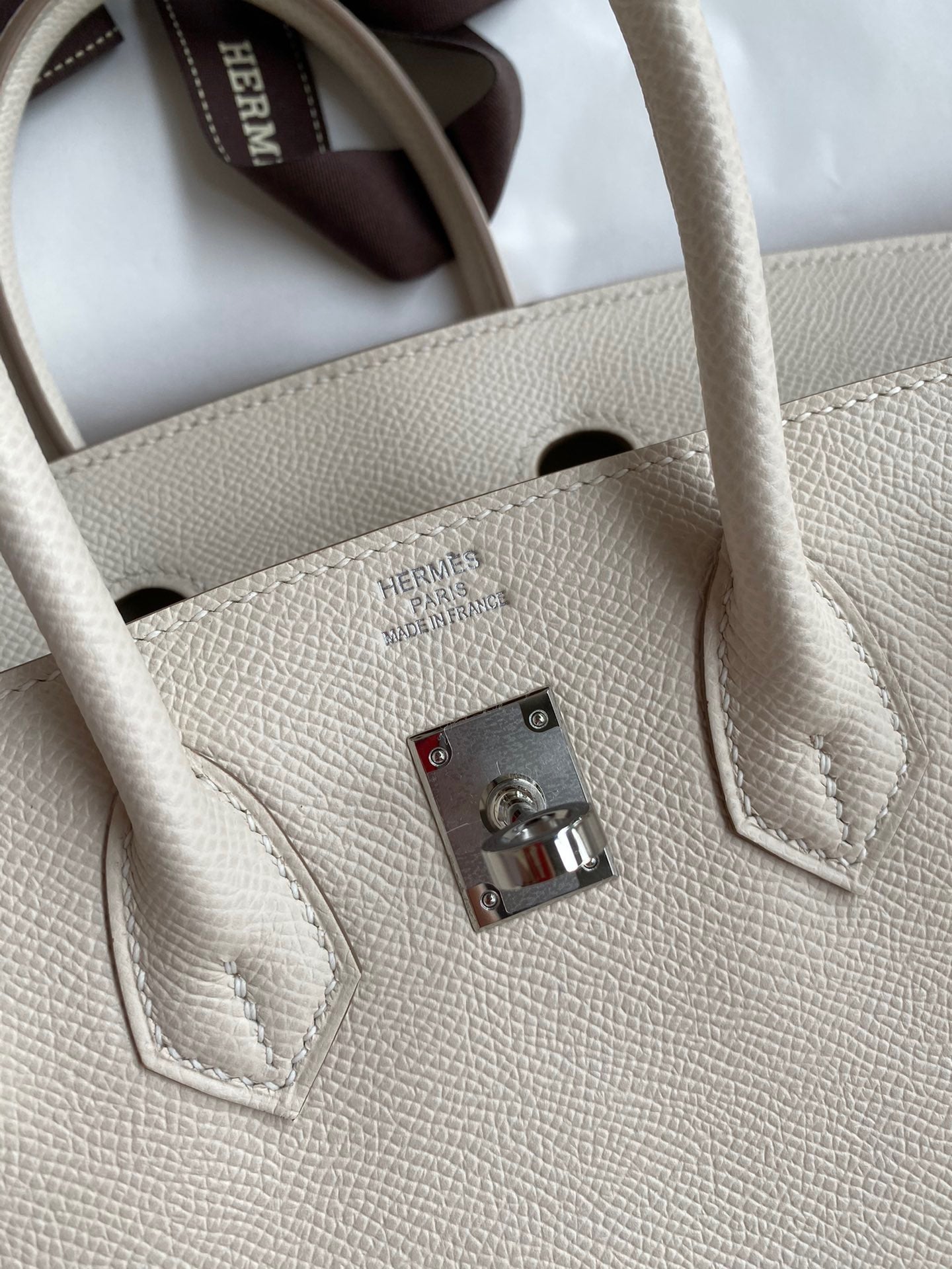 Hermes Birkin 25 Bag In Craie Epsom Leather