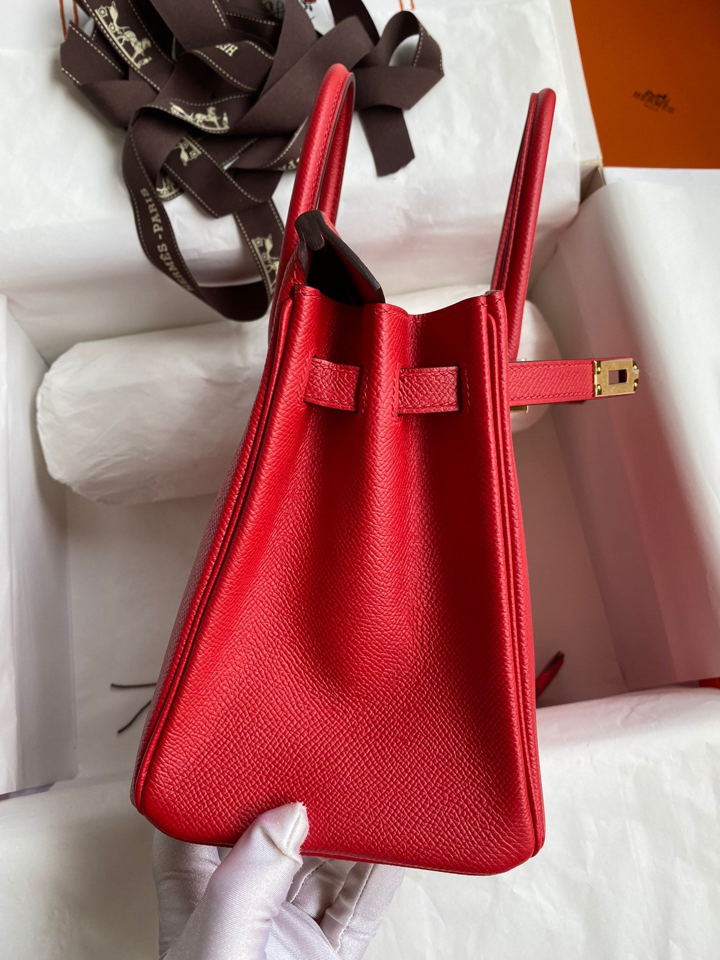 Hermes Birkin 25 Bag In Red Epsom Leather