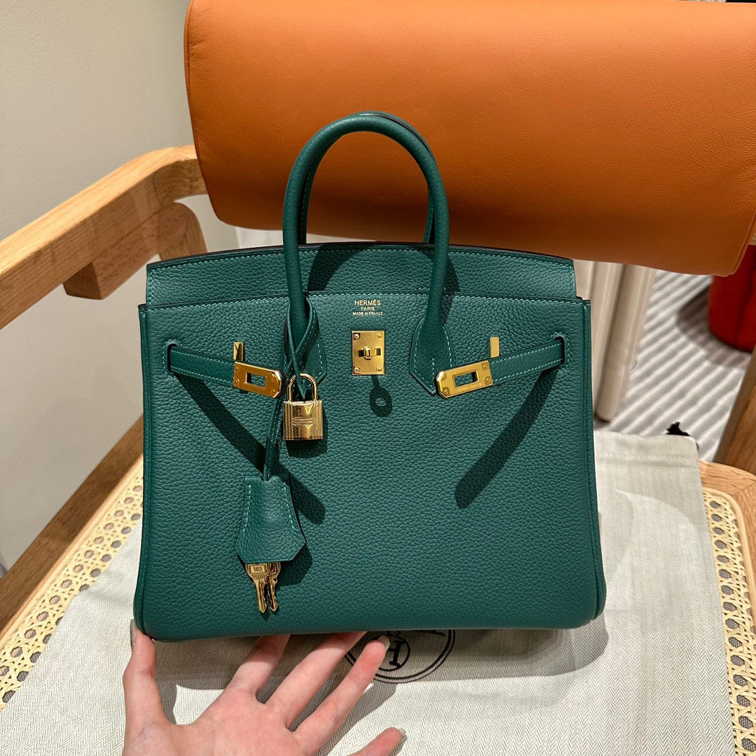 Hermes Birkin 25 Bag In Malachite Togo Leather