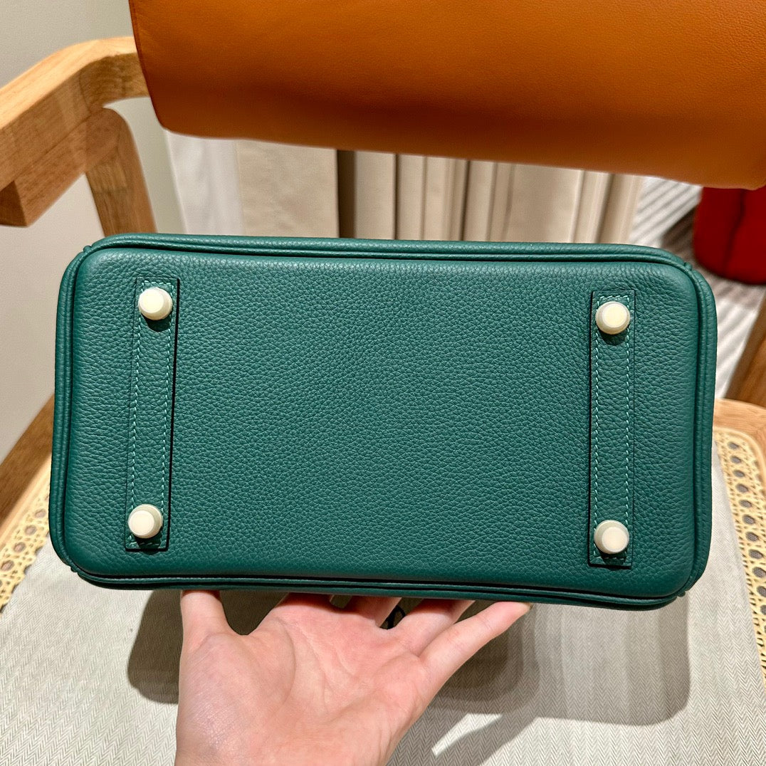 Hermes Birkin 25 Bag In Malachite Togo Leather