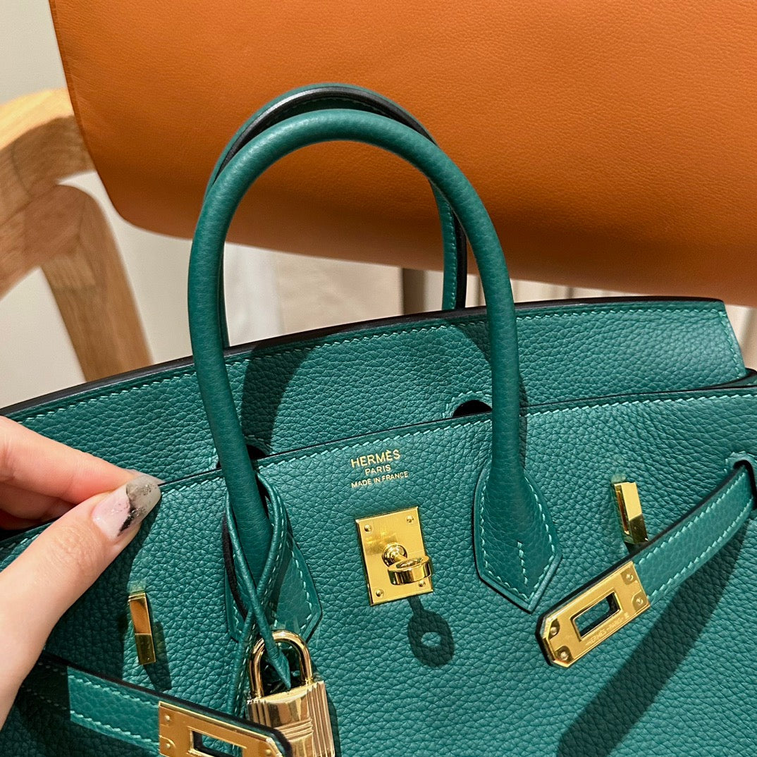 Hermes Birkin 25 Bag In Malachite Togo Leather