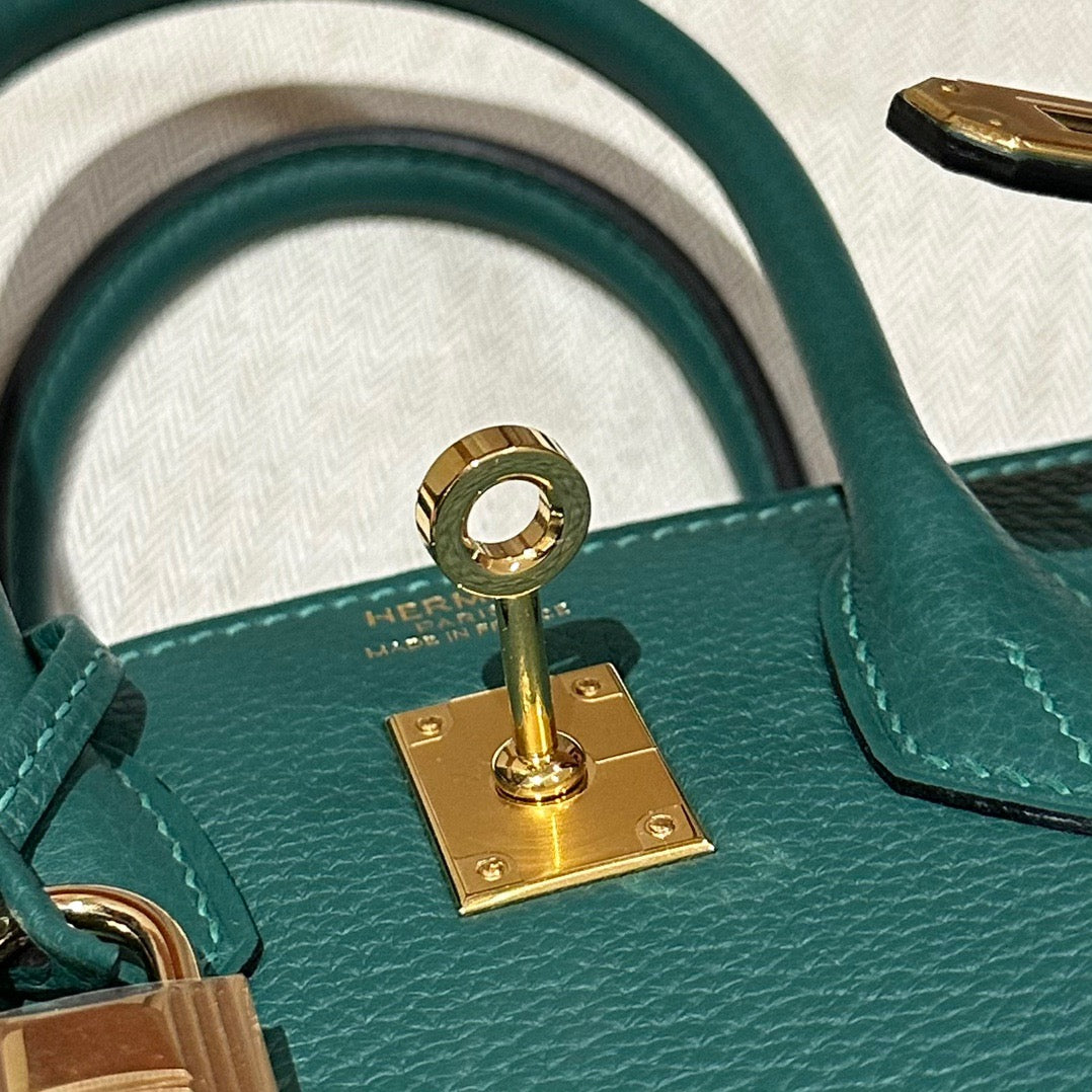 Hermes Birkin 25 Bag In Malachite Togo Leather