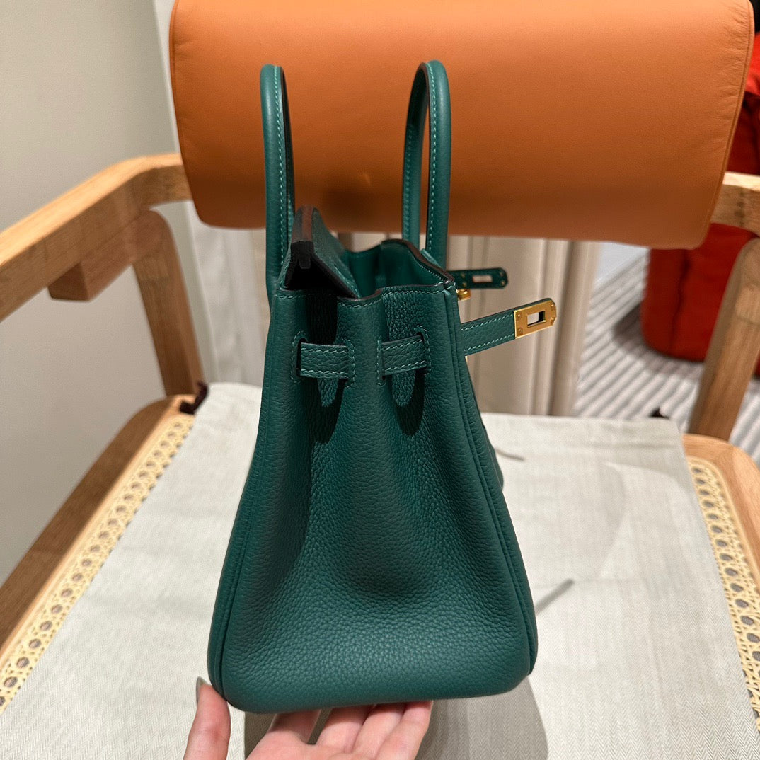 Hermes Birkin 25 Bag In Malachite Togo Leather