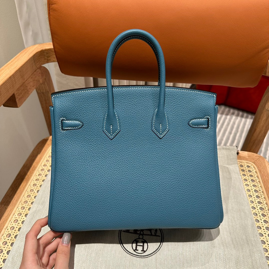 Hermes Birkin 25 Bag In Blue Jean Togo Leather