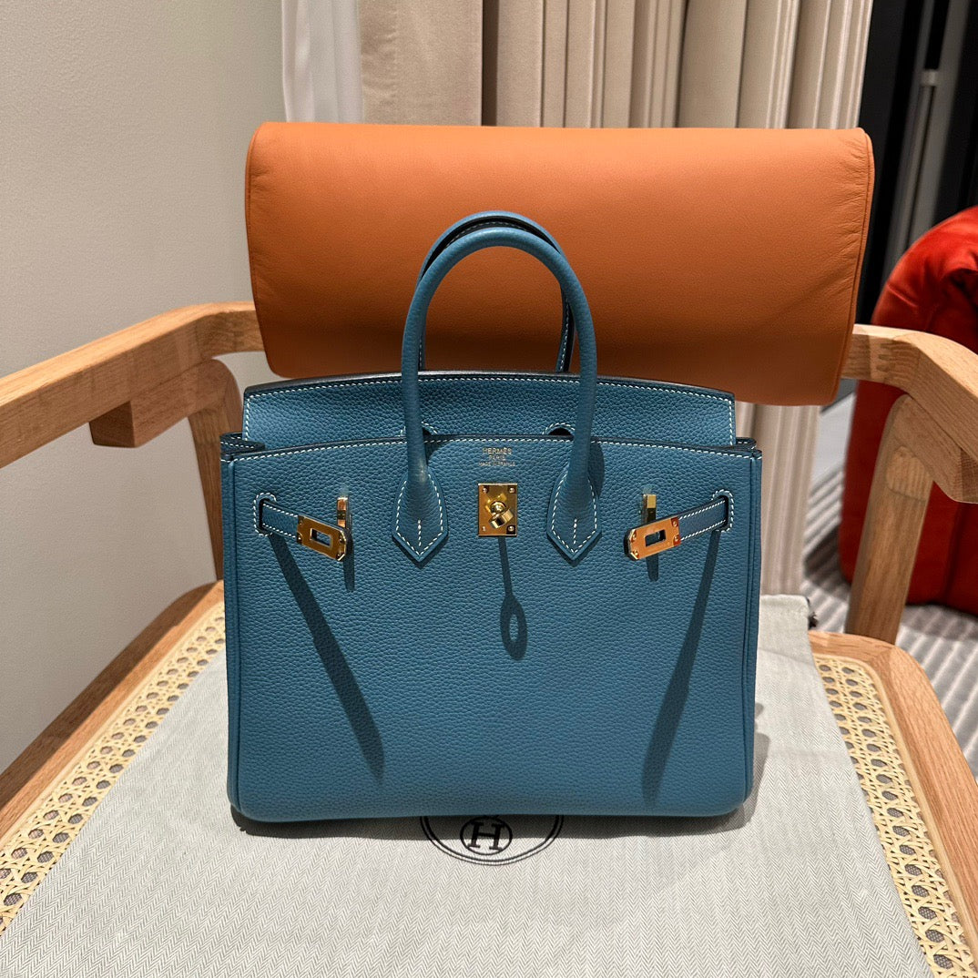 Hermes Birkin 25 Bag In Blue Jean Togo Leather