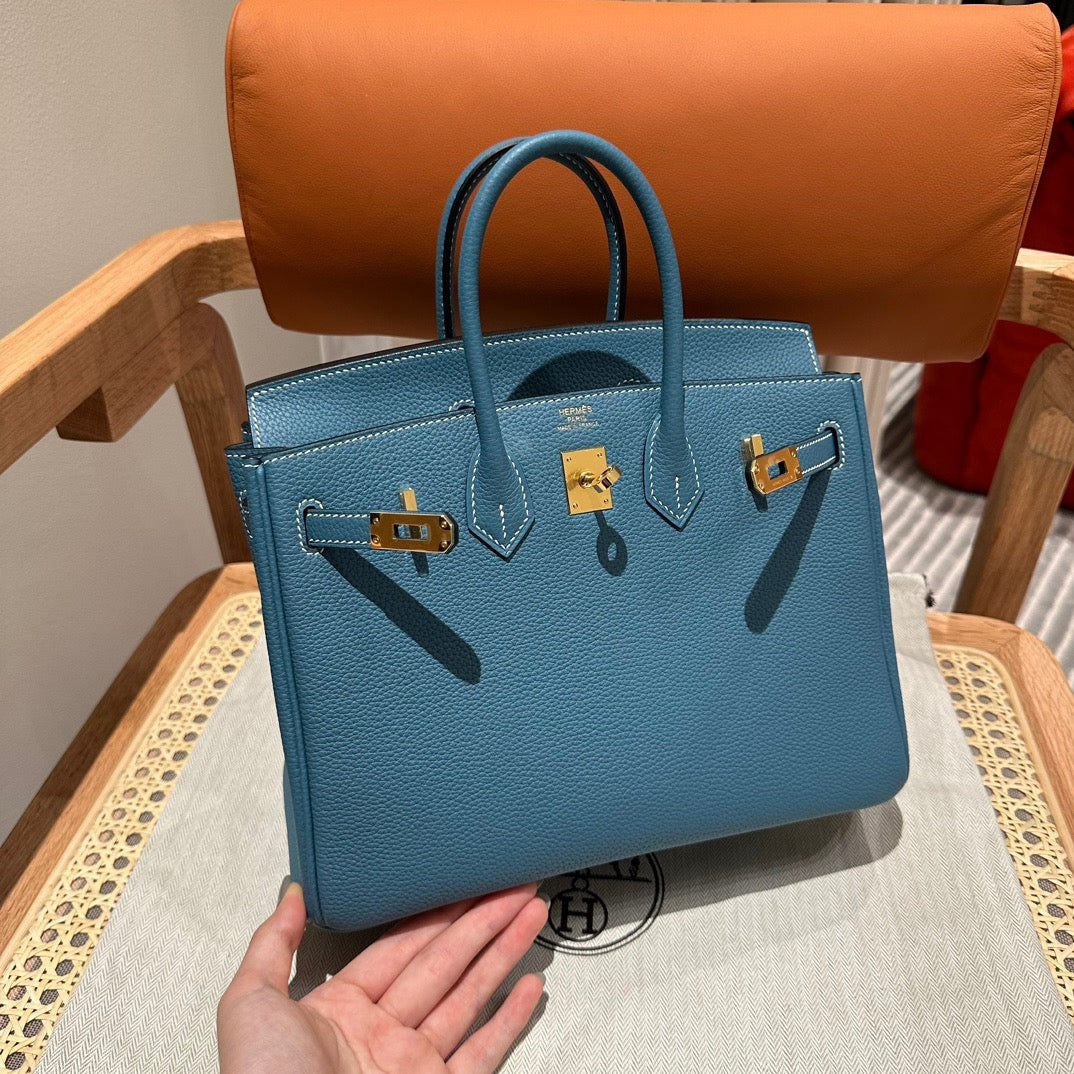 Hermes Birkin 25 Bag In Blue Jean Togo Leather