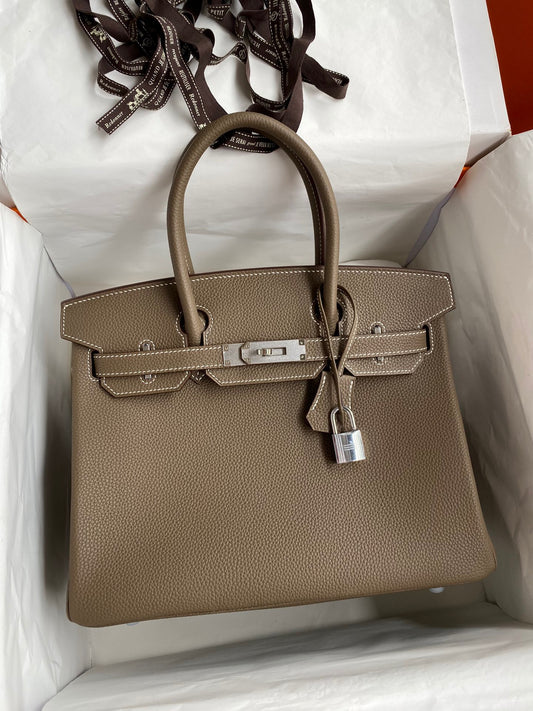 Hermes Birkin 30 Bag in Etoupe Togo Leather 