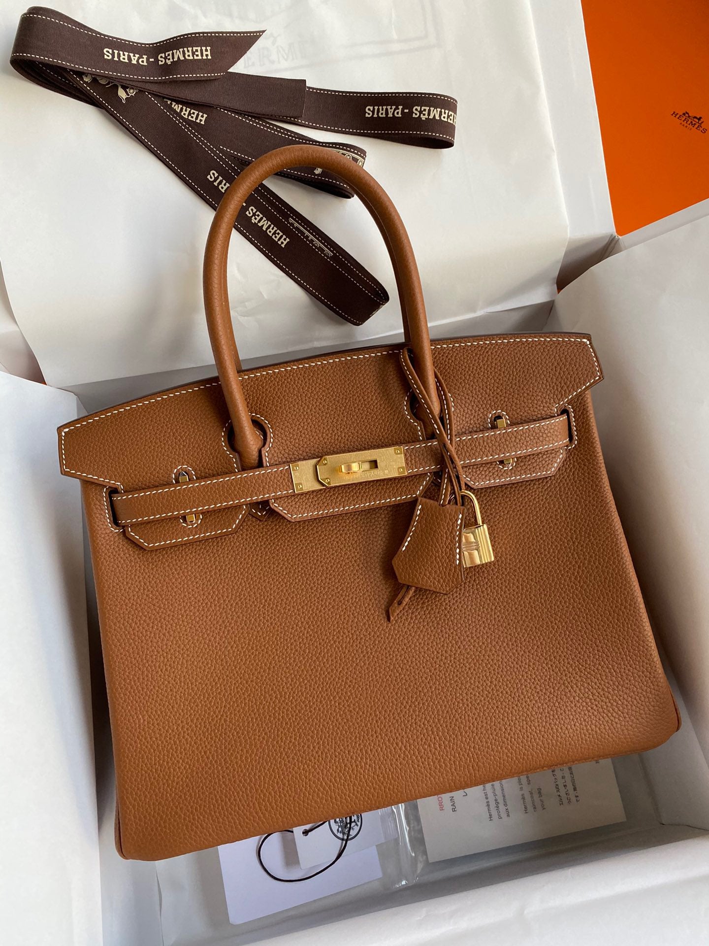 Hermes Birkin 30 Bag in Golden brown Togo Leather 