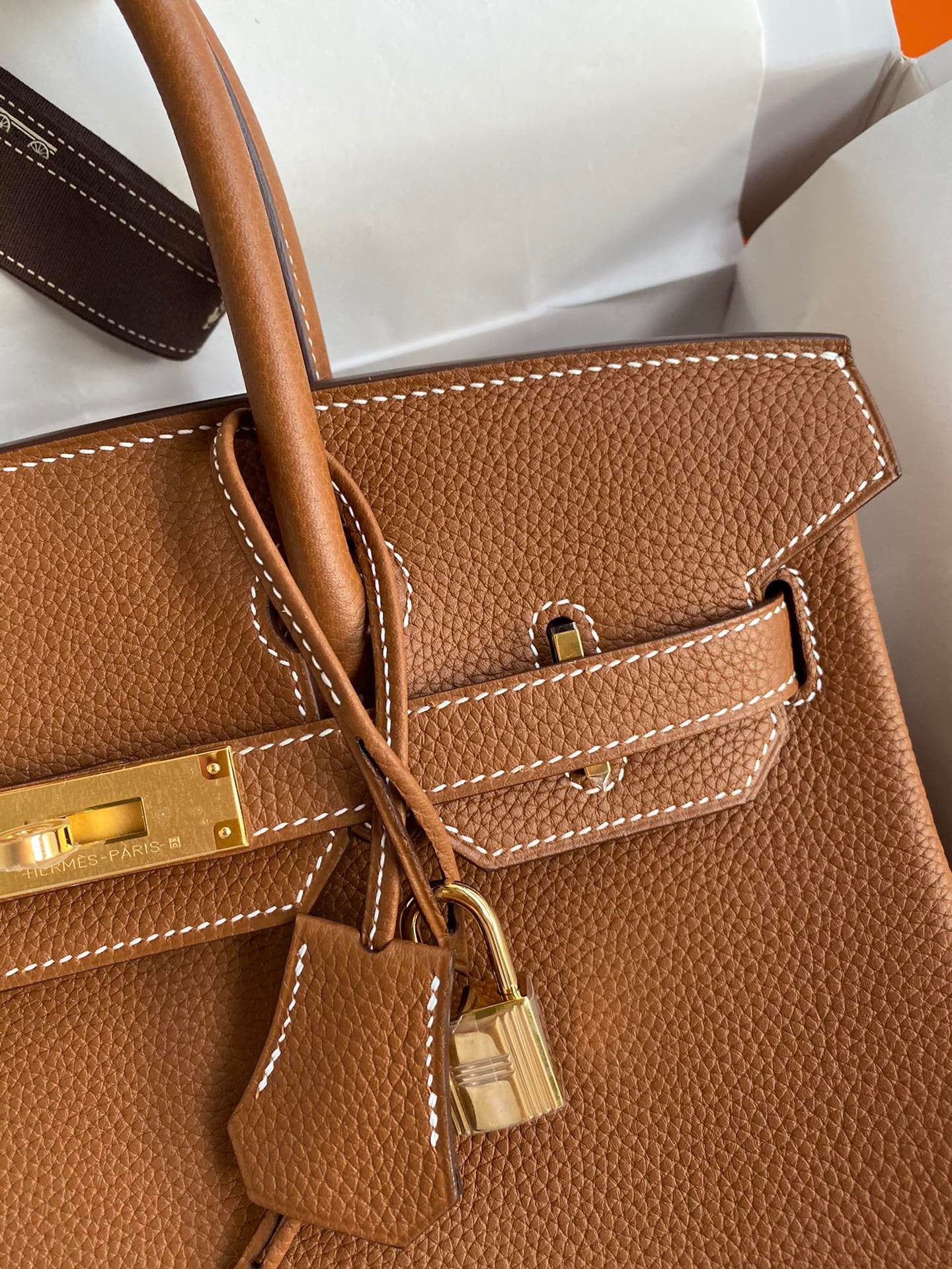 Hermes Birkin 30 Bag in Golden brown Togo Leather 