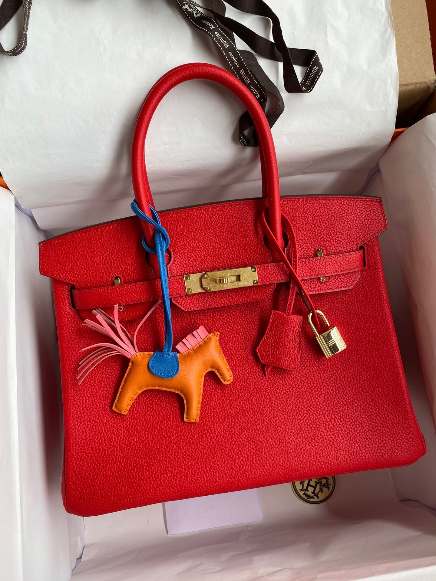 Hermes Birkin 30 Bag in flag Red Togo Leather 