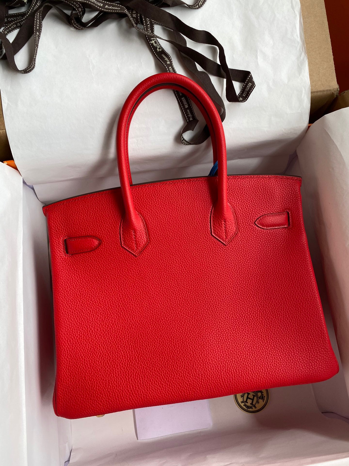 Hermes Birkin 30 Bag in flag Red Togo Leather 