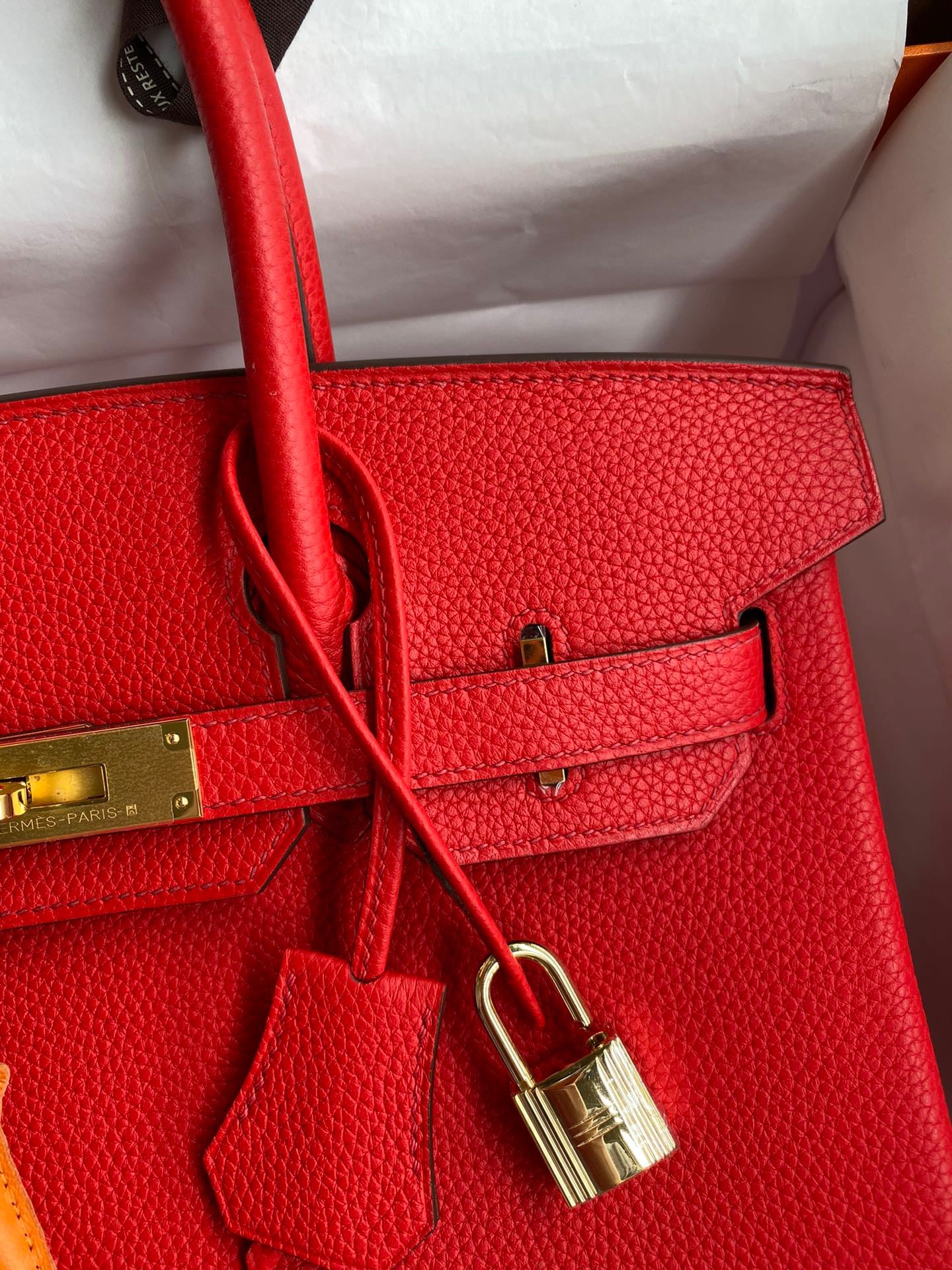 Hermes Birkin 30 Bag in flag Red Togo Leather 