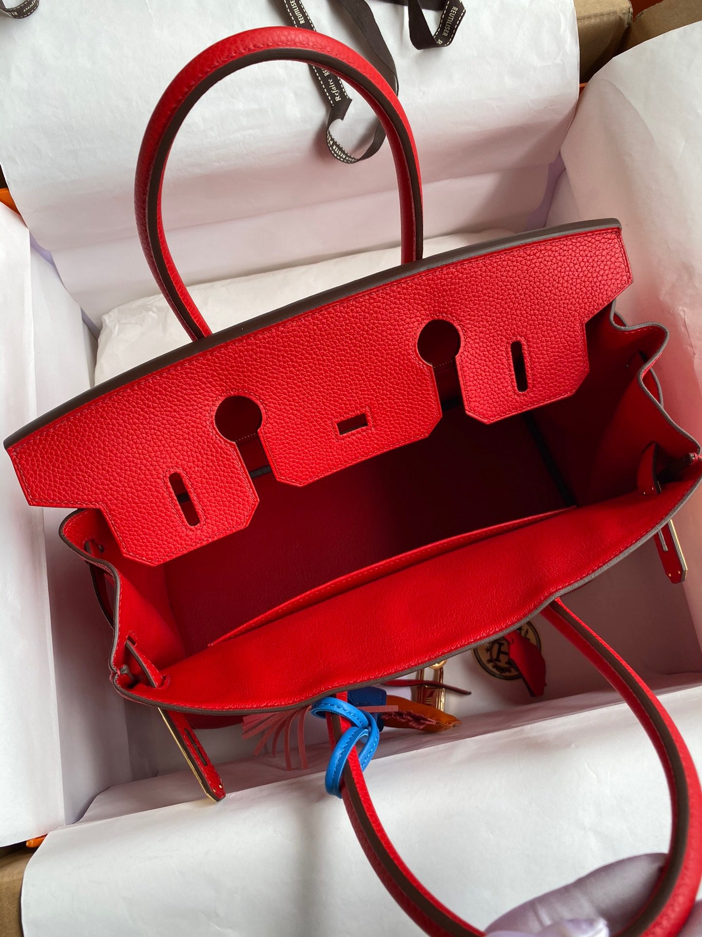 Hermes Birkin 30 Bag in flag Red Togo Leather 