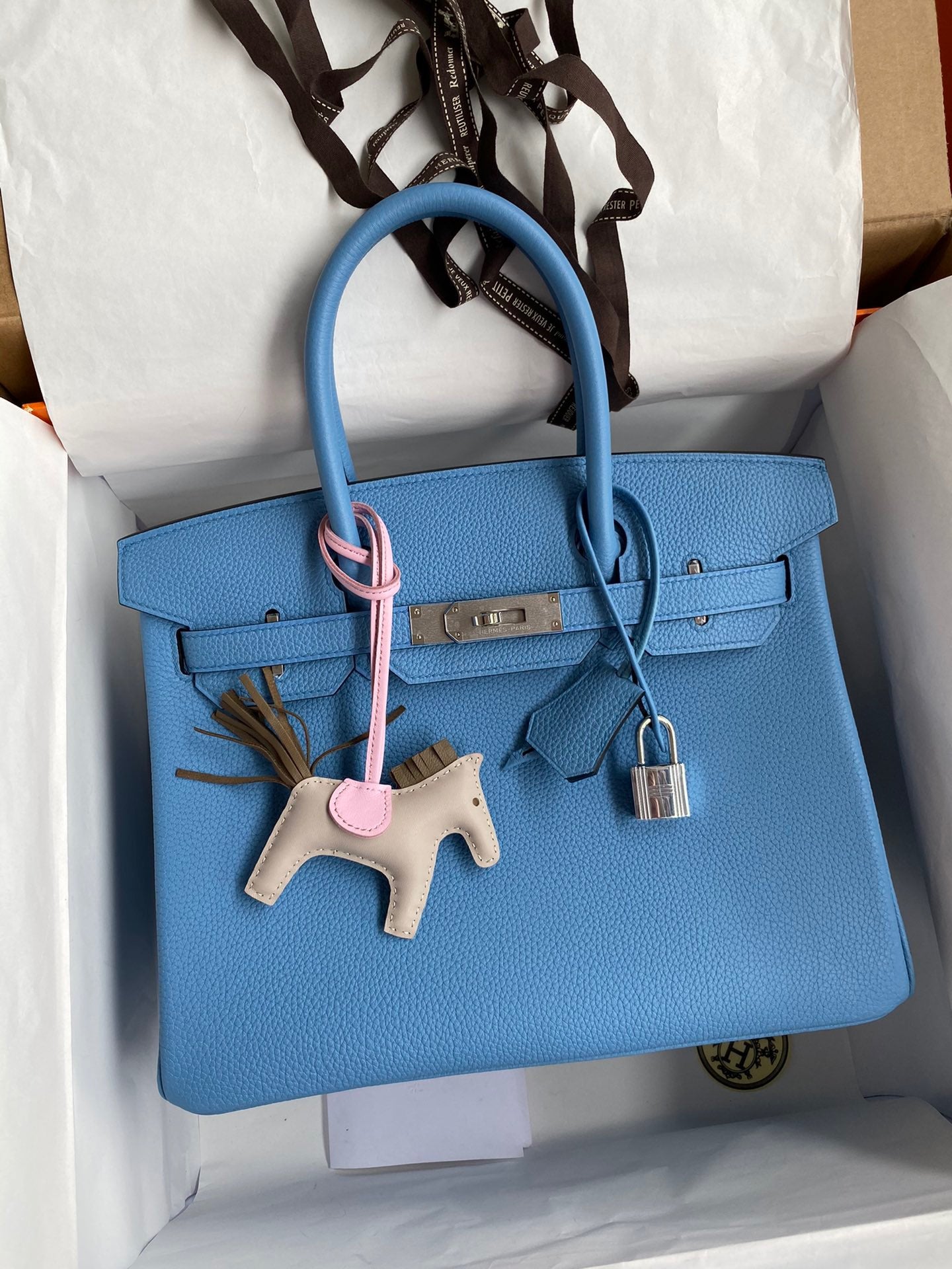 Hermes Birkin 30 Bag in Heaven Blue Togo Leather 