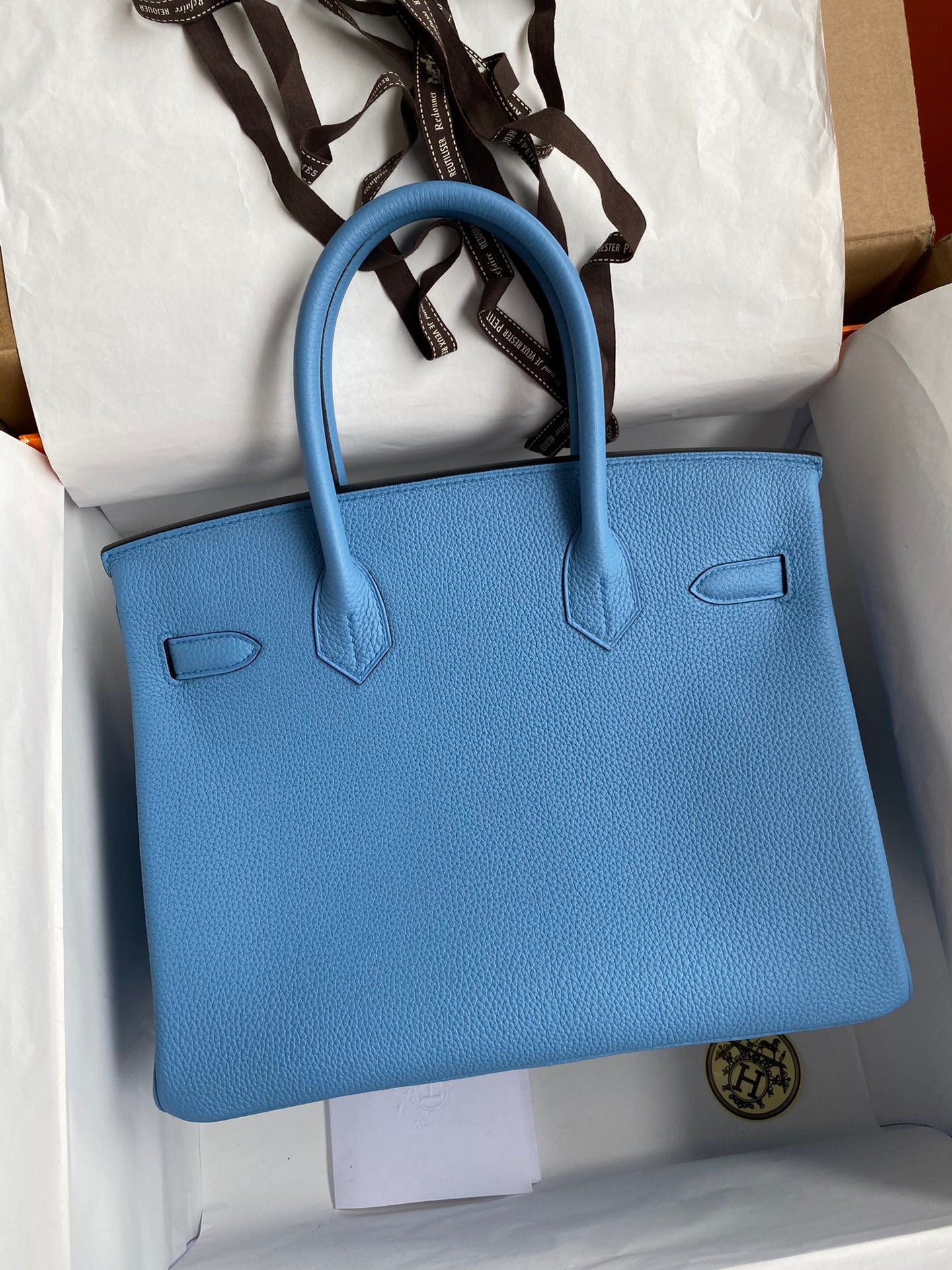 Hermes Birkin 30 Bag in Heaven Blue Togo Leather 