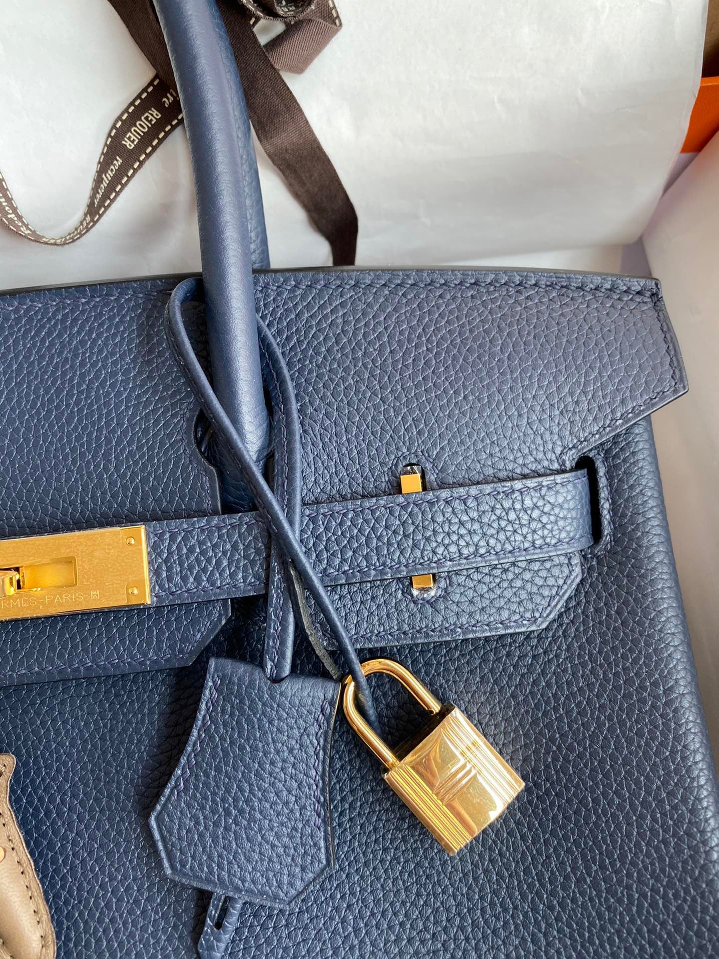 Hermes Birkin 30 Bag in Dark Blue Togo Leather 