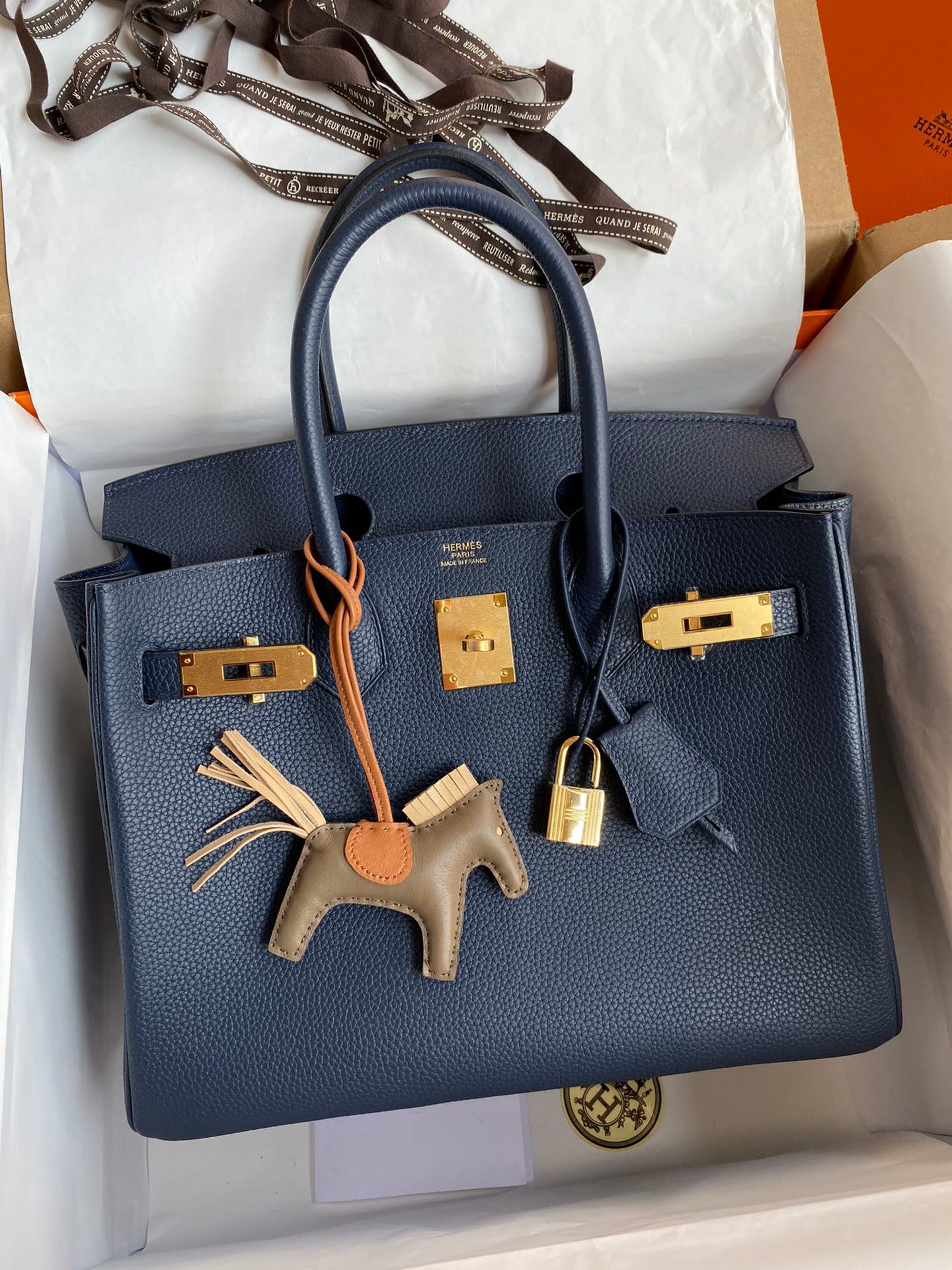 Hermes Birkin 30 Bag in Dark Blue Togo Leather 